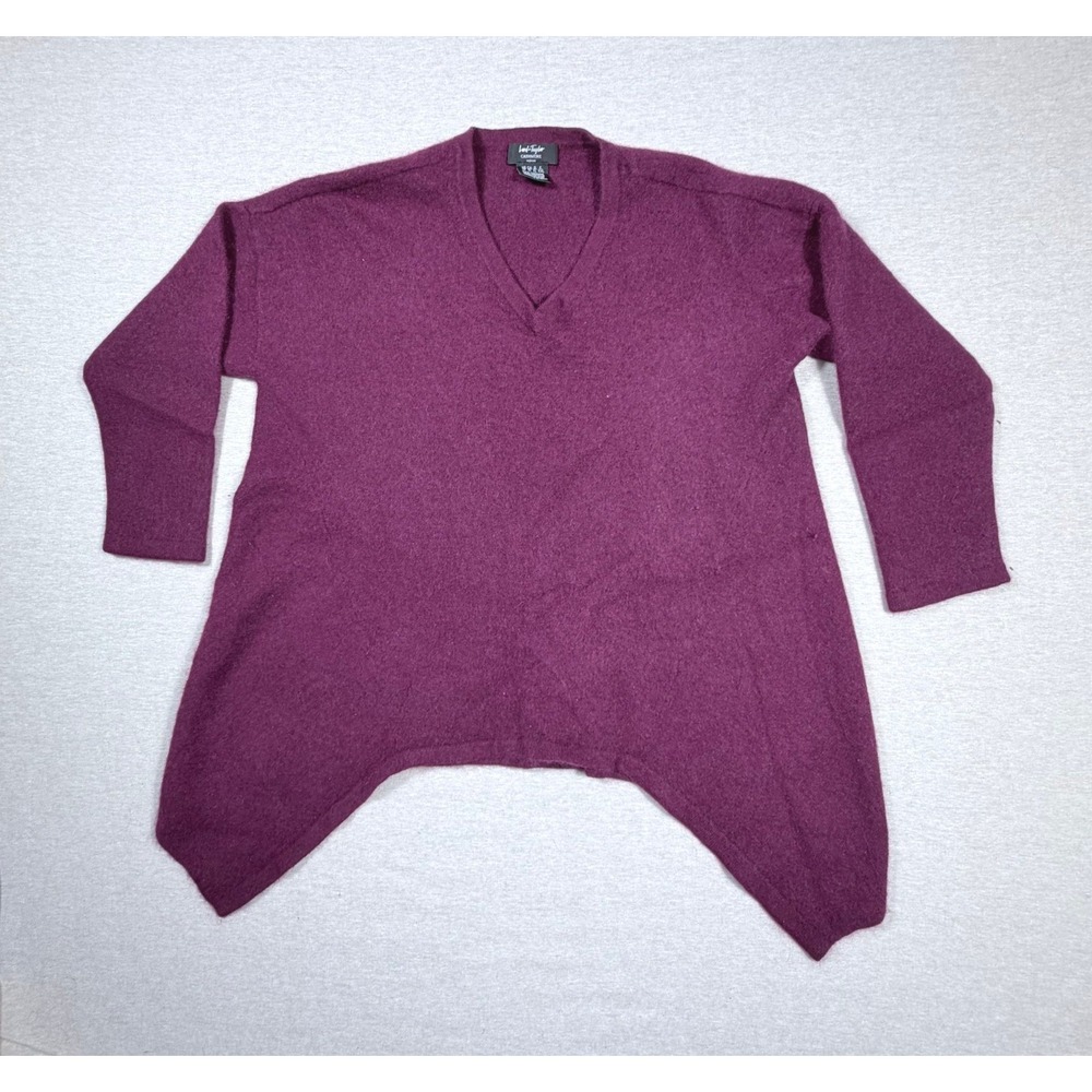 Lord & Taylor Cashmere Woman Plum Purple VNeck Sharkbite Hem Sweater 1X Feminine